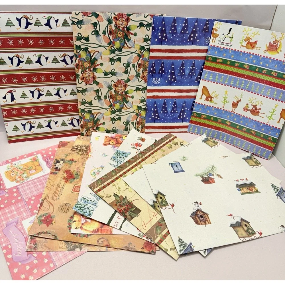 VTG Lot Wrapping Paper Mixed Patterns Sheets Kitsch Holiday Christmas MCM Retro